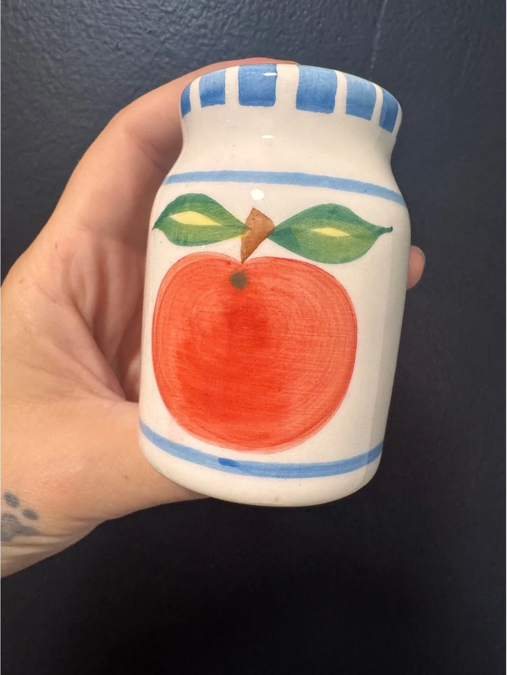 Hand-Painted Ceramic Napkin Holder and Salt & Pepper Shakers with Fruit Motif